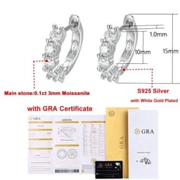 image-NeeTim 3mm D Color Moissanite Earrings 925 Sterling Sliver Plated White Gold Hoop Earring for Women Wedding Party Fine Jewelry
