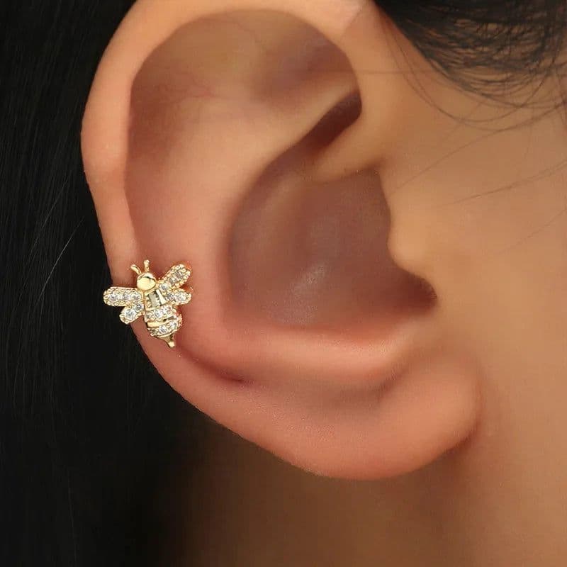 image-1 Pcs 925 Sterling Silver No-piecing Zircon Crystal Cute Bee Clip Earring For Women Girl Ear Cuff Jewelry Brincos Bijoux Femme