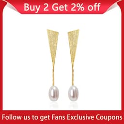image-Lotus Fun Real 925 Sterling Silver Natural Pearl Earrings Handmade Fine Jewelry Triangle Water Drop Dangle Earrings for Women