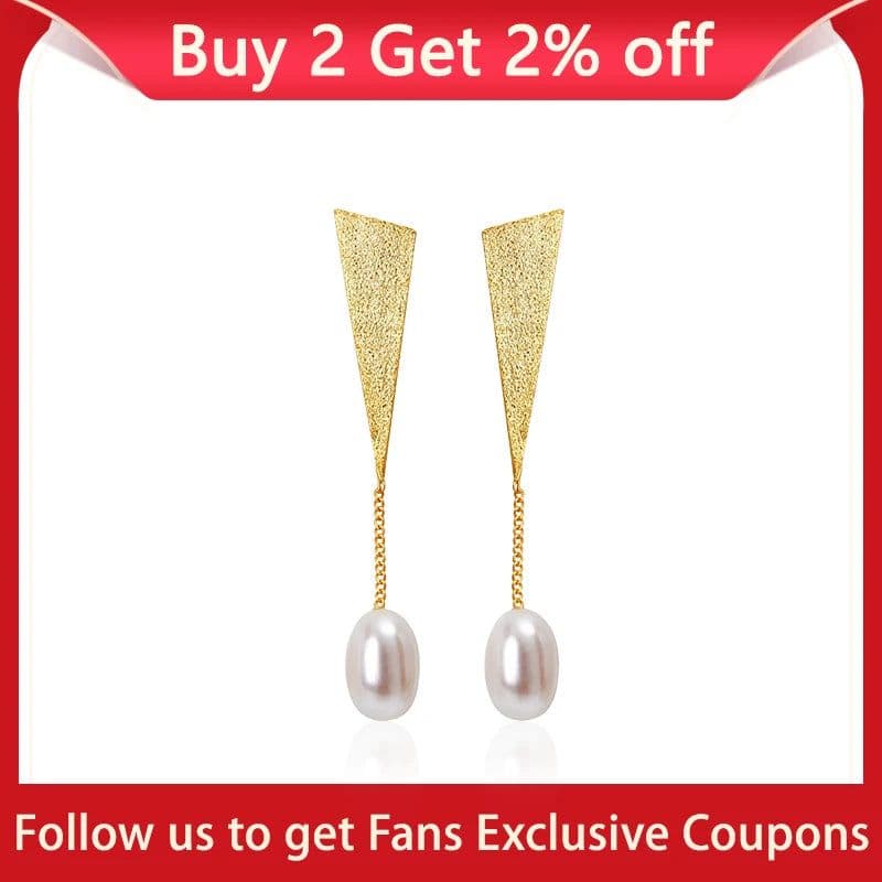 image-Lotus Fun Real 925 Sterling Silver Natural Pearl Earrings Handmade Fine Jewelry Triangle Water Drop Dangle Earrings for Women