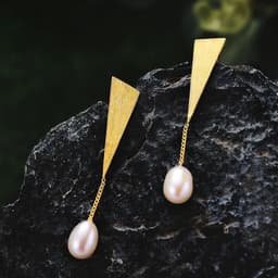 image-Lotus Fun Real 925 Sterling Silver Natural Pearl Earrings Handmade Fine Jewelry Triangle Water Drop Dangle Earrings for Women