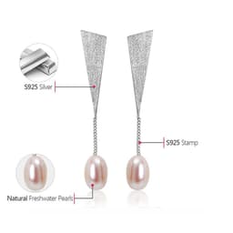image-Lotus Fun Real 925 Sterling Silver Natural Pearl Earrings Handmade Fine Jewelry Triangle Water Drop Dangle Earrings for Women