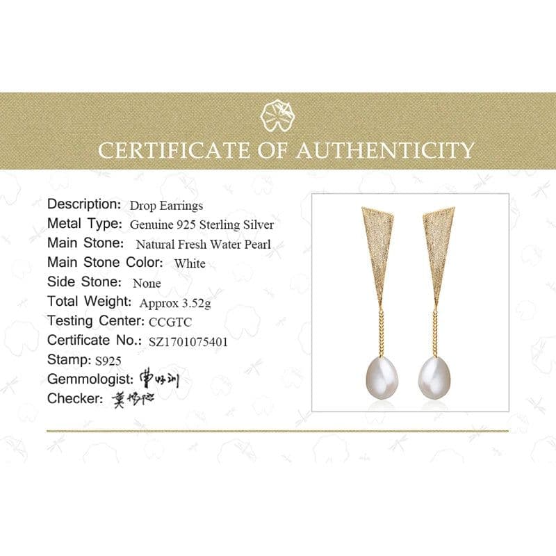 image-Lotus Fun Real 925 Sterling Silver Natural Pearl Earrings Handmade Fine Jewelry Triangle Water Drop Dangle Earrings for Women