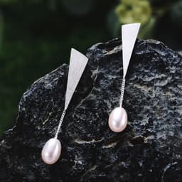 image-Lotus Fun Real 925 Sterling Silver Natural Pearl Earrings Handmade Fine Jewelry Triangle Water Drop Dangle Earrings for Women