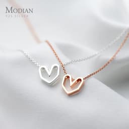 image-Modian Rose Gold Color Geometric Heart Choker Necklace Charm Sexy 100% 925 Sterling Silver Pendant For Women Party Jewelry Gift