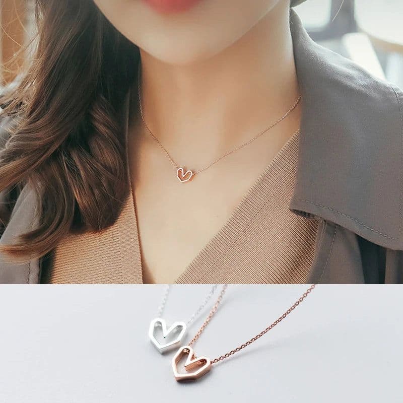 image-Modian Rose Gold Color Geometric Heart Choker Necklace Charm Sexy 100% 925 Sterling Silver Pendant For Women Party Jewelry Gift