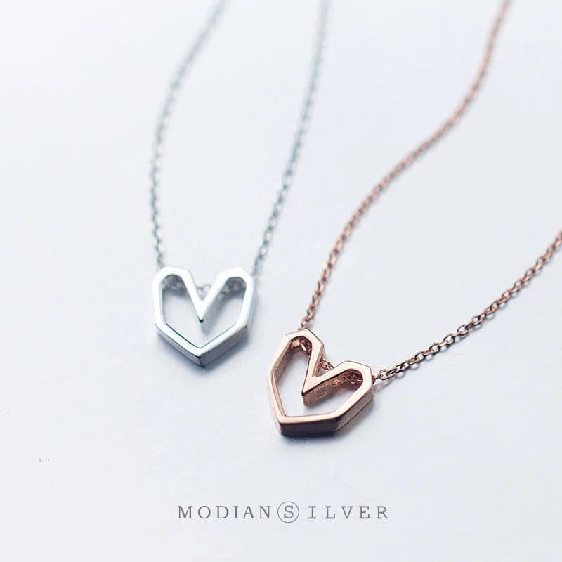 image-Modian Rose Gold Color Geometric Heart Choker Necklace Charm Sexy 100% 925 Sterling Silver Pendant For Women Party Jewelry Gift