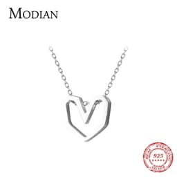 image-Modian Rose Gold Color Geometric Heart Choker Necklace Charm Sexy 100% 925 Sterling Silver Pendant For Women Party Jewelry Gift