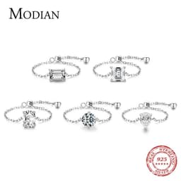 image-Modian 5 Style Clear CZ Link Chain Ring Trendy 925 Sterling Silver Adjustable Charm Gold Color Rings For Women Wedding Jewelry