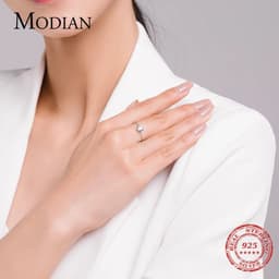 image-Modian 5 Style Clear CZ Link Chain Ring Trendy 925 Sterling Silver Adjustable Charm Gold Color Rings For Women Wedding Jewelry