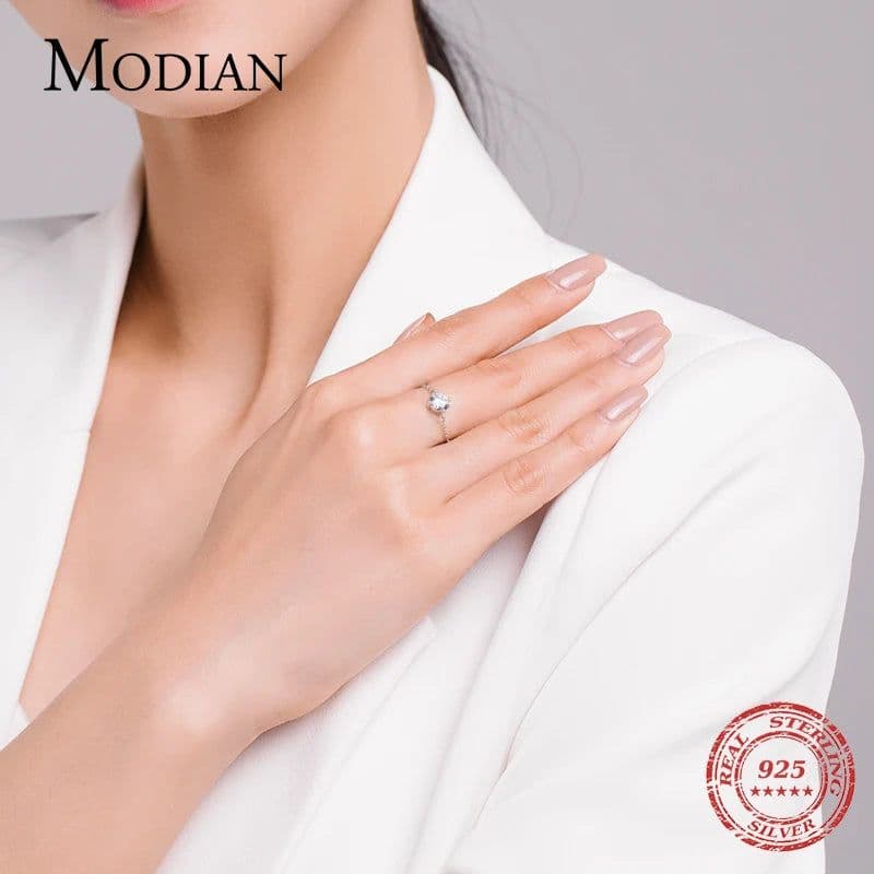 image-Modian 5 Style Clear CZ Link Chain Ring Trendy 925 Sterling Silver Adjustable Charm Gold Color Rings For Women Wedding Jewelry