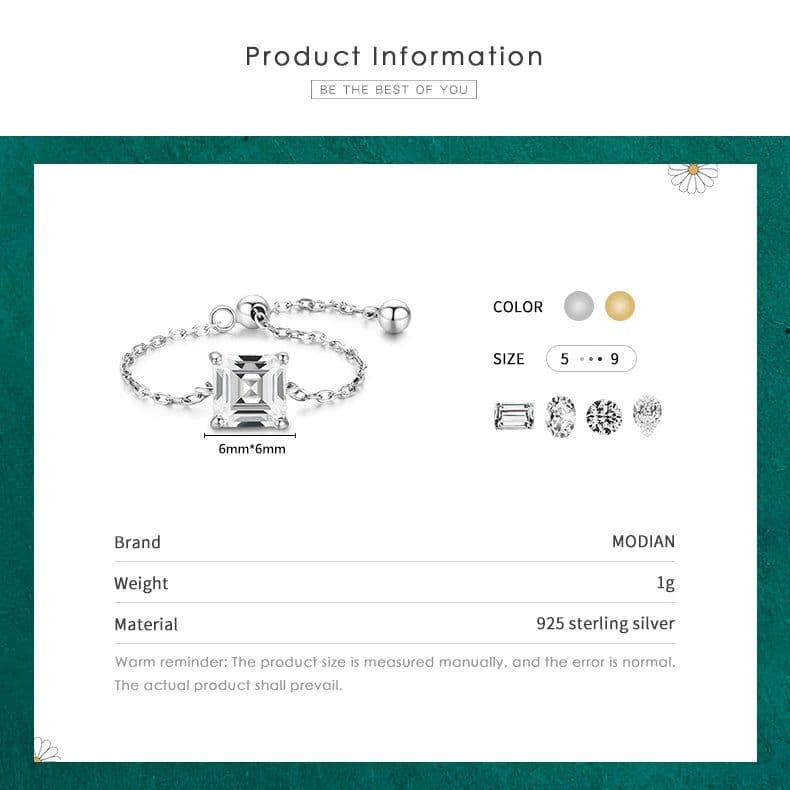 image-Modian 5 Style Clear CZ Link Chain Ring Trendy 925 Sterling Silver Adjustable Charm Gold Color Rings For Women Wedding Jewelry