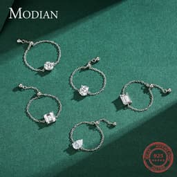 image-Modian 5 Style Clear CZ Link Chain Ring Trendy 925 Sterling Silver Adjustable Charm Gold Color Rings For Women Wedding Jewelry