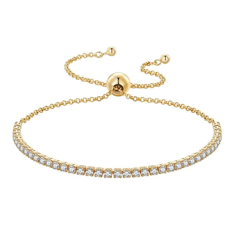 image-BAMOER 14K Gold Plated CZ Classic Tennis Bracelet for Women, 925 Sterling Silver Adjustable Slider Bracelet Wedding Jewelry Gift