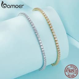 image-BAMOER 14K Gold Plated CZ Classic Tennis Bracelet for Women, 925 Sterling Silver Adjustable Slider Bracelet Wedding Jewelry Gift