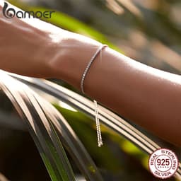 image-BAMOER 14K Gold Plated CZ Classic Tennis Bracelet for Women, 925 Sterling Silver Adjustable Slider Bracelet Wedding Jewelry Gift