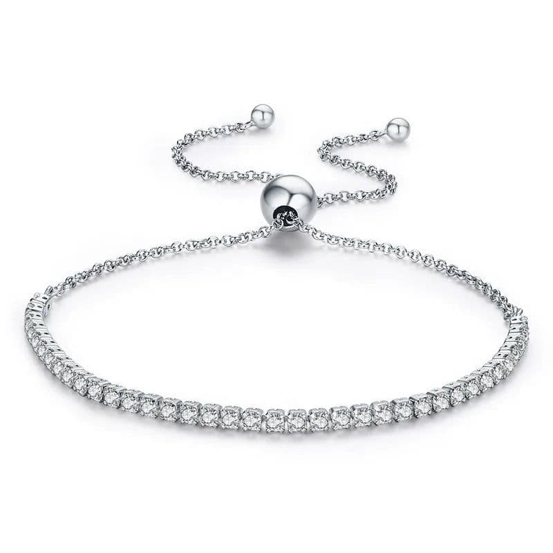 image-BAMOER 14K Gold Plated CZ Classic Tennis Bracelet for Women, 925 Sterling Silver Adjustable Slider Bracelet Wedding Jewelry Gift