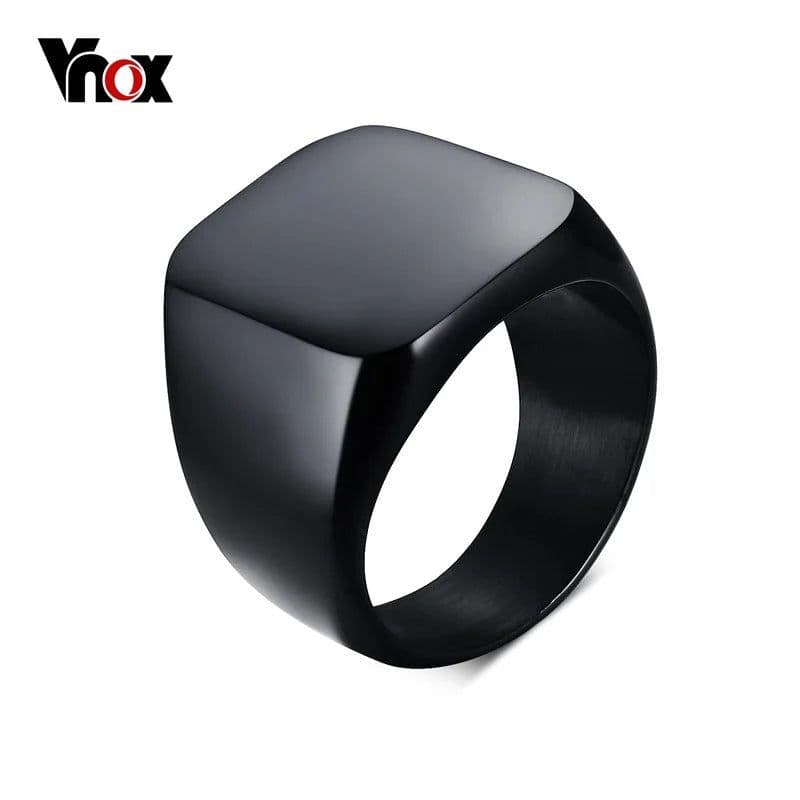image-Vnox Smooth Men's Black Rock Punk Rings Cool Fashion Individuality Signet Ring for Men Party Jewelry