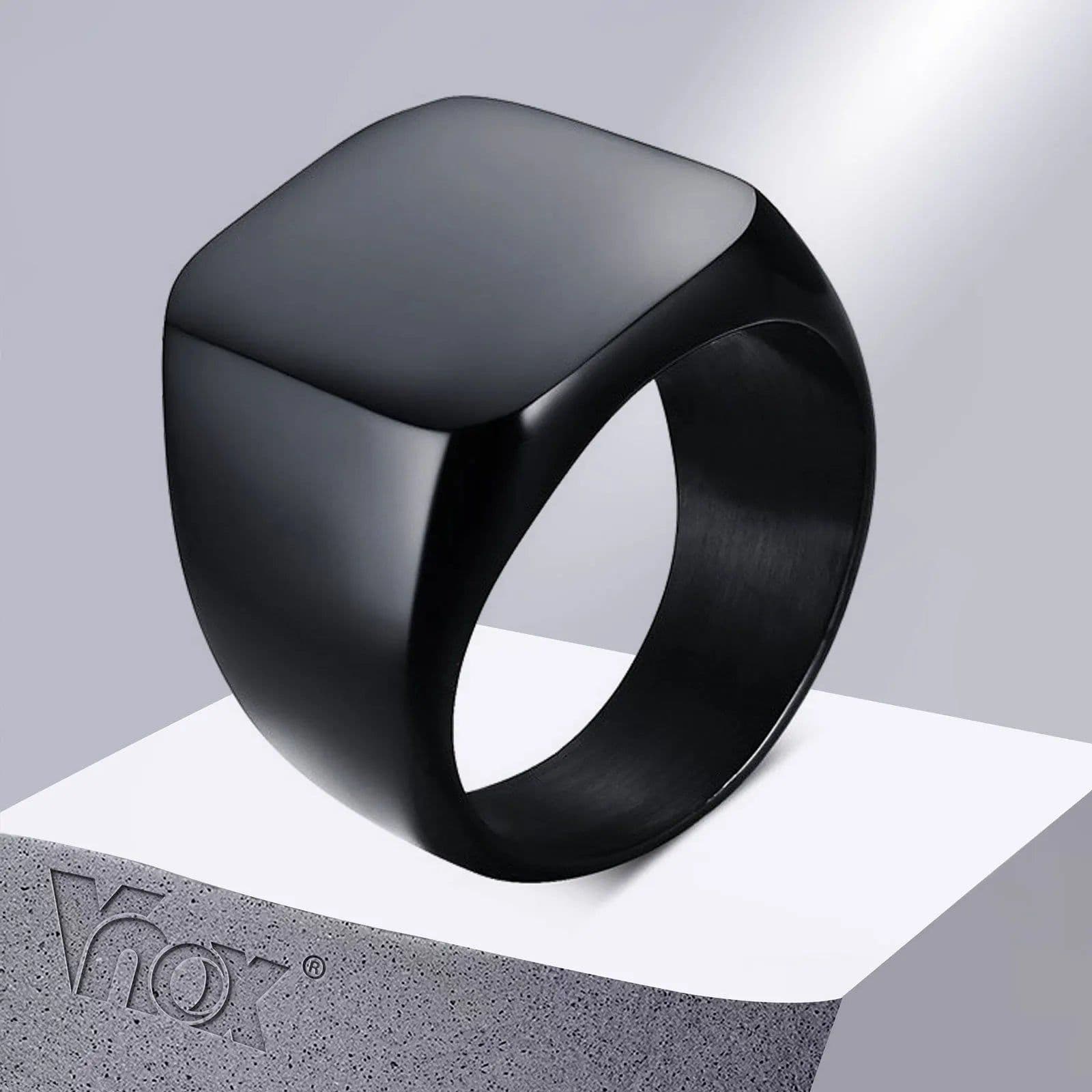 image-Vnox Smooth Men's Black Rock Punk Rings Cool Fashion Individuality Signet Ring for Men Party Jewelry
