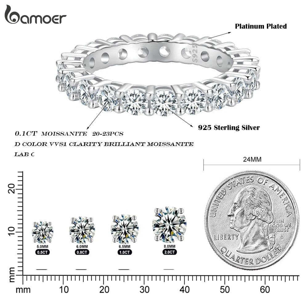 image-BAMOER Moissanite Ring Full Eternity Band for Women 925 Sterling Silver Diamond Wedding Engagement Ring