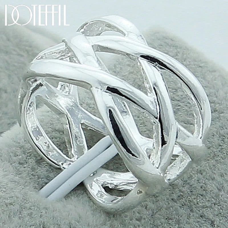image-DOTEFFIL 925 Sterling Silver Cross Intertwined Ring For Women Wedding Engagement Party Fashion Charm Jewelry