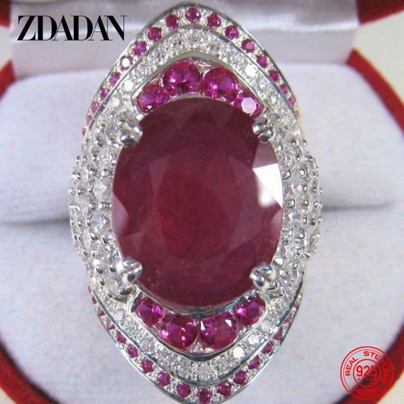 image-ZDADAN 925 Sterling Silver Ruby Ring For Women Zircon Finger Rings Fashion Jewelry Gifts