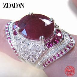 image-ZDADAN 925 Sterling Silver Ruby Ring For Women Zircon Finger Rings Fashion Jewelry Gifts