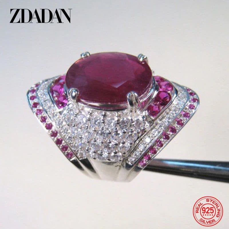 image-ZDADAN 925 Sterling Silver Ruby Ring For Women Zircon Finger Rings Fashion Jewelry Gifts
