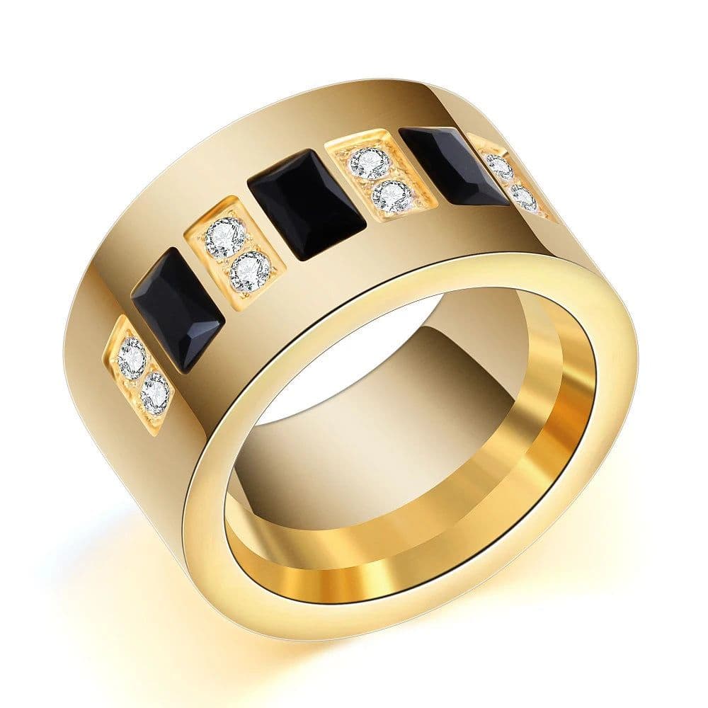 image-Fashion Women Crystal Rings Wholesale Yellow Gold Color Stainless Steel Wedding Rings For Women Party Jewelry NIBA Jewelry