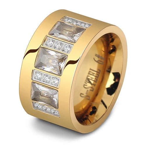 image-Fashion Women Crystal Rings Wholesale Yellow Gold Color Stainless Steel Wedding Rings For Women Party Jewelry NIBA Jewelry