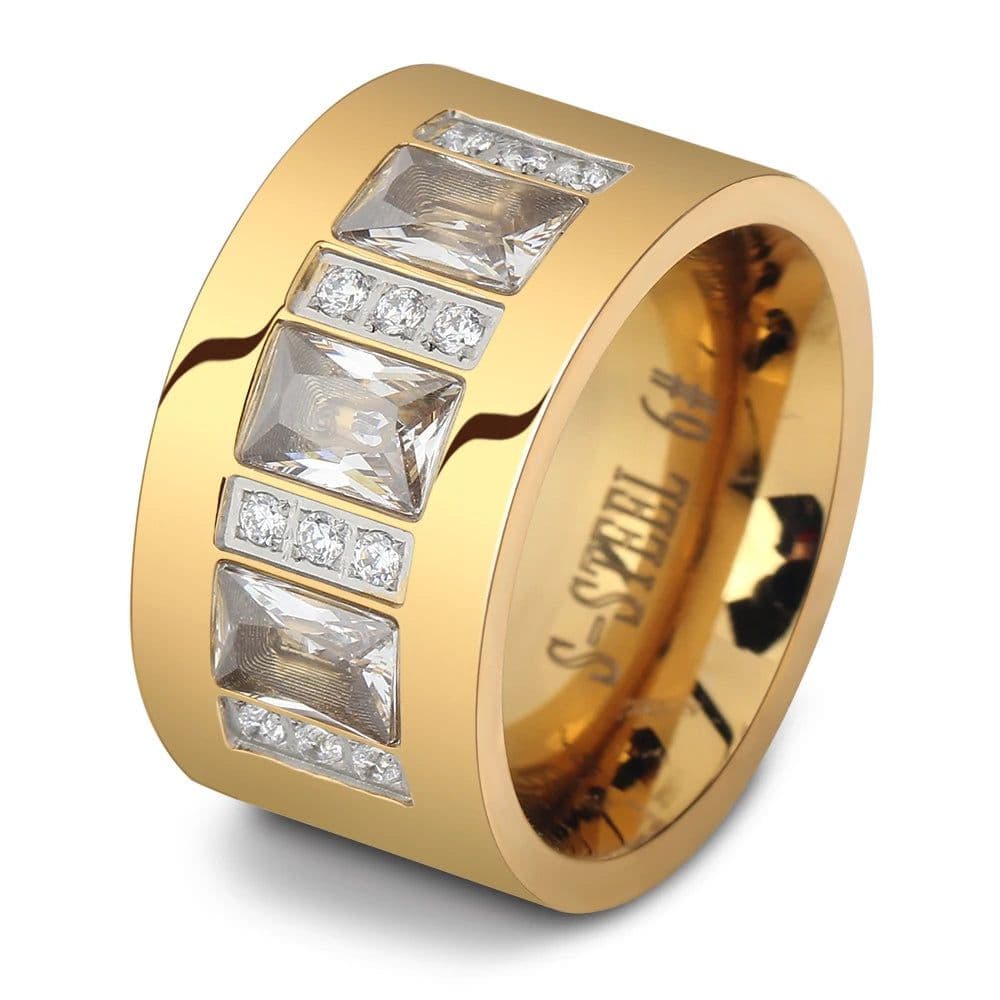image-Fashion Women Crystal Rings Wholesale Yellow Gold Color Stainless Steel Wedding Rings For Women Party Jewelry NIBA Jewelry