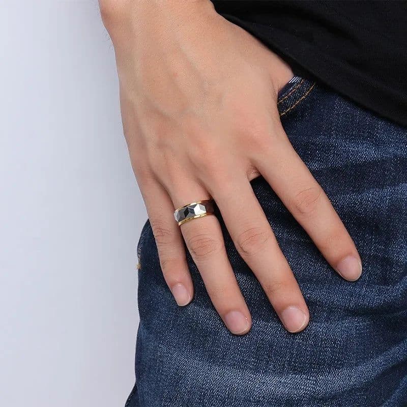 image-VNOX 100% Tungsten Men Ring Wedding Male Jewelry Gold Color 8mm Width Dropshipping