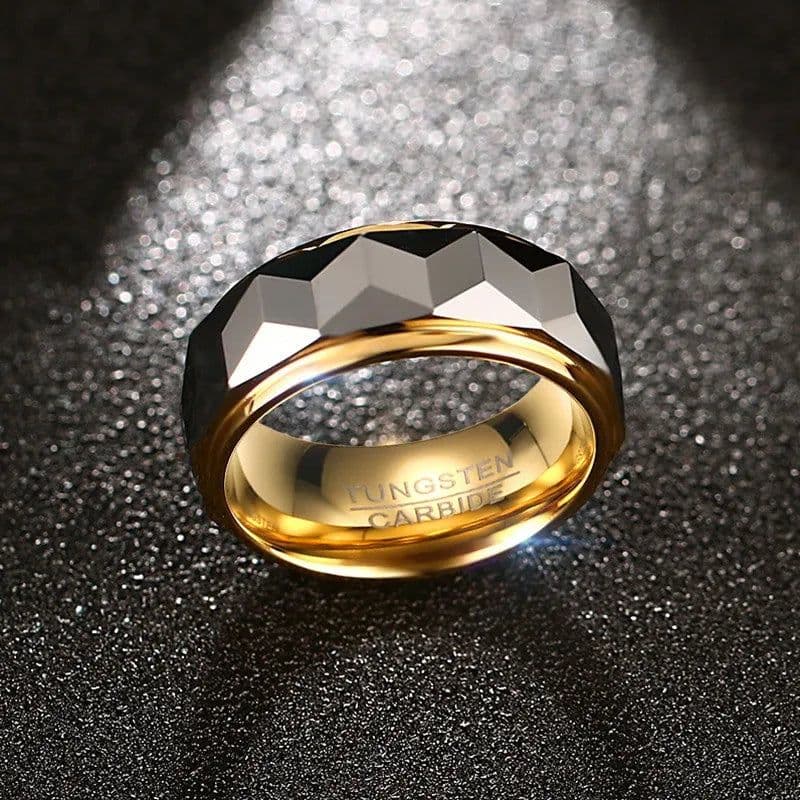 image-VNOX 100% Tungsten Men Ring Wedding Male Jewelry Gold Color 8mm Width Dropshipping