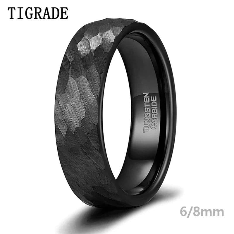 image-Tigrade 6mm 8mm Hammered Tungsten Wedding Rings for Men Women Black Brushed Mens Wedding Band Comfort Fit Size 6-15