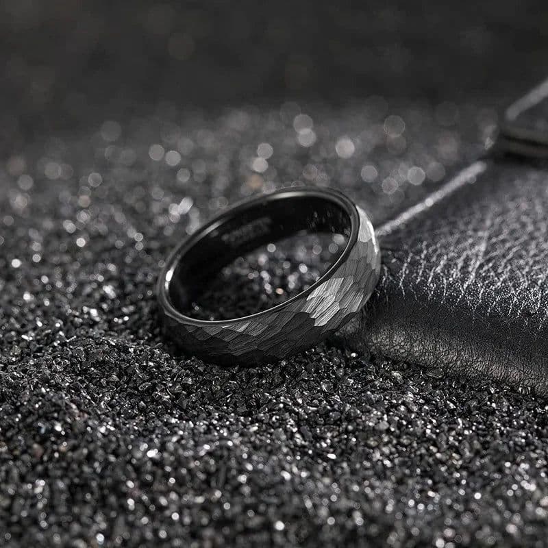 image-Tigrade 6mm 8mm Hammered Tungsten Wedding Rings for Men Women Black Brushed Mens Wedding Band Comfort Fit Size 6-15