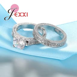 image-925 Stamped Silver Needle Ring Sets 2 PCS Bijoux Full African AAA Crystal Heart Stone Rings Romantic Wedding Best Chioce