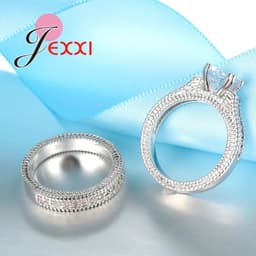image-925 Stamped Silver Needle Ring Sets 2 PCS Bijoux Full African AAA Crystal Heart Stone Rings Romantic Wedding Best Chioce