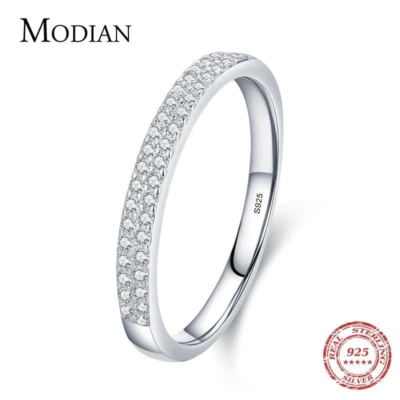 image-Modian Classic Design Sparkling Cubic Zirconia Ring Real 925 Sterling Silver Female Wedding Band Finger Rings For Women Jewelry