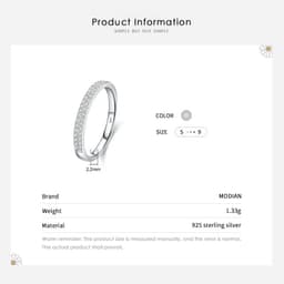image-Modian Classic Design Sparkling Cubic Zirconia Ring Real 925 Sterling Silver Female Wedding Band Finger Rings For Women Jewelry