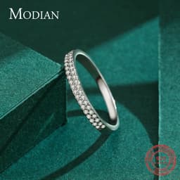 image-Modian Classic Design Sparkling Cubic Zirconia Ring Real 925 Sterling Silver Female Wedding Band Finger Rings For Women Jewelry