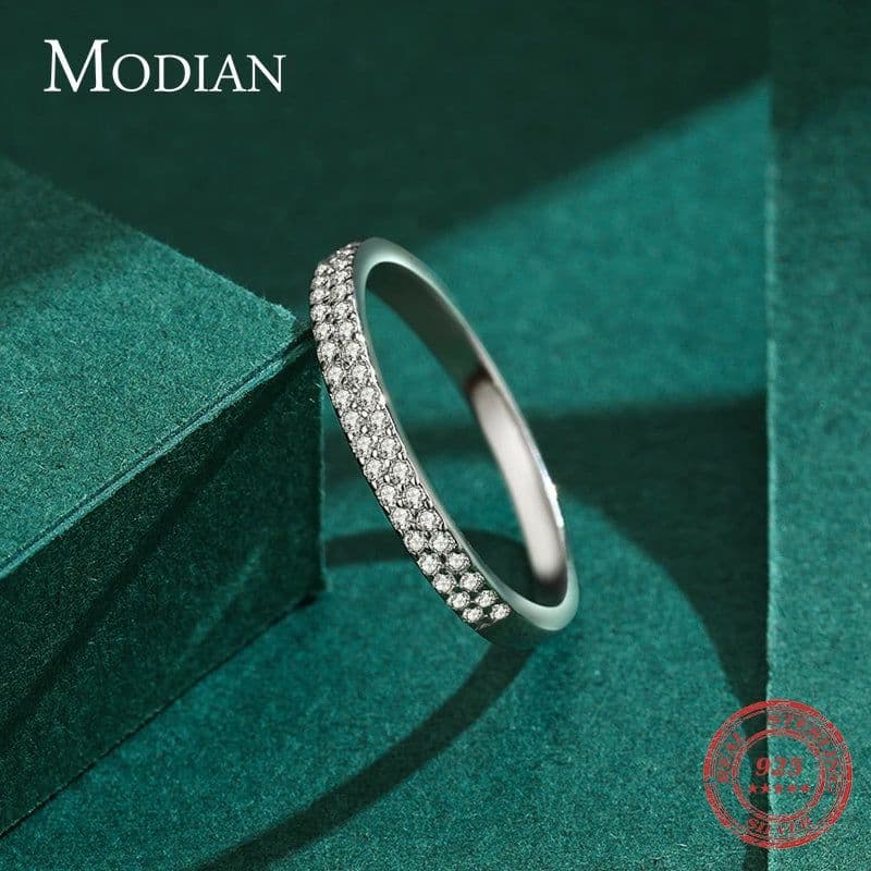 image-Modian Classic Design Sparkling Cubic Zirconia Ring Real 925 Sterling Silver Female Wedding Band Finger Rings For Women Jewelry
