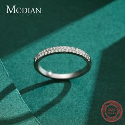 image-Modian Classic Design Sparkling Cubic Zirconia Ring Real 925 Sterling Silver Female Wedding Band Finger Rings For Women Jewelry