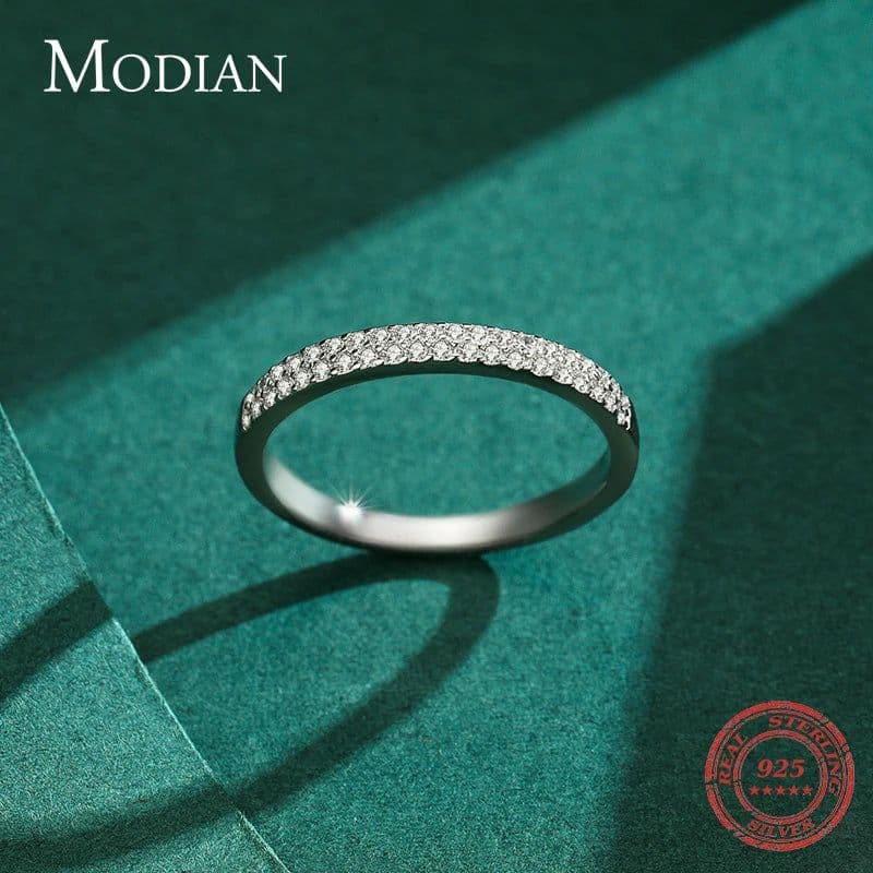 image-Modian Classic Design Sparkling Cubic Zirconia Ring Real 925 Sterling Silver Female Wedding Band Finger Rings For Women Jewelry