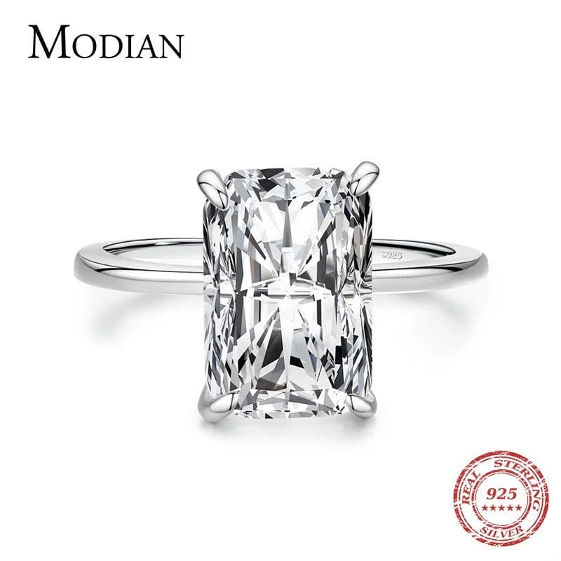 image-Modian Classic Rectangular Cutting Clear CZ Ring Solid 925 Sterling Silver Luxury Finger Rings For Women Wedding Fine Jewelry