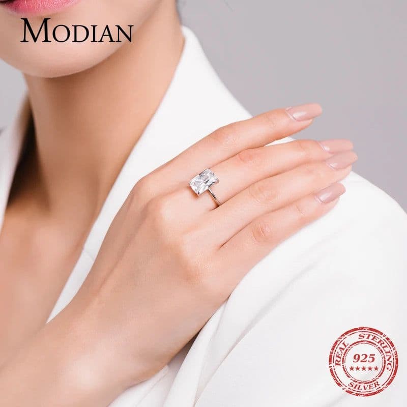 image-Modian Classic Rectangular Cutting Clear CZ Ring Solid 925 Sterling Silver Luxury Finger Rings For Women Wedding Fine Jewelry