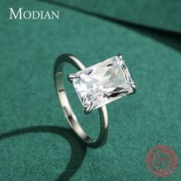 image-Modian Classic Rectangular Cutting Clear CZ Ring Solid 925 Sterling Silver Luxury Finger Rings For Women Wedding Fine Jewelry