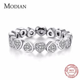 image-Modian Fashion Classic Cubic Zirconia Jewelry Real 925 sterling silver Love Hearts Ring Eternity Simulated Ring Bands Jewelry