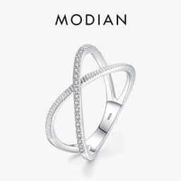 image-MODIAN Authentic 925 Sterling Silver Sparkling Clear CZ Cross Ring For Women Simple Design Ring Fine Jewerlry Gift Accessories