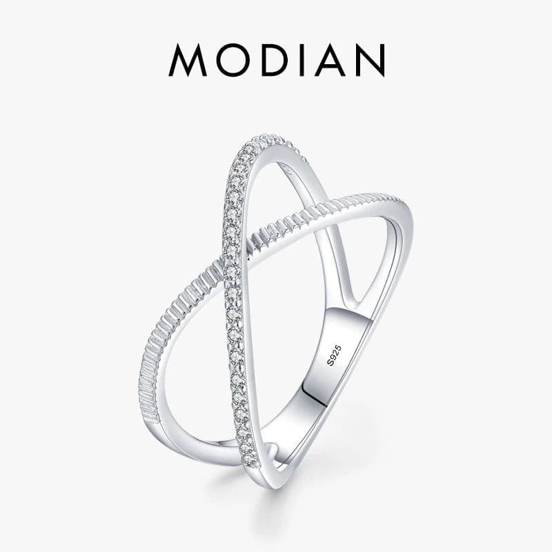 image-MODIAN Authentic 925 Sterling Silver Sparkling Clear CZ Cross Ring For Women Simple Design Ring Fine Jewerlry Gift Accessories