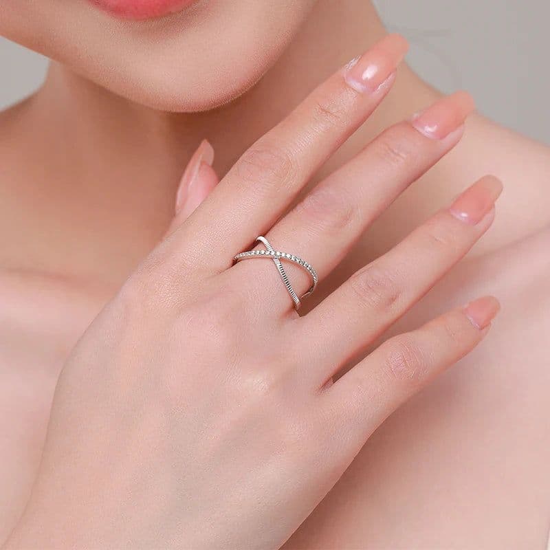 image-MODIAN Authentic 925 Sterling Silver Sparkling Clear CZ Cross Ring For Women Simple Design Ring Fine Jewerlry Gift Accessories